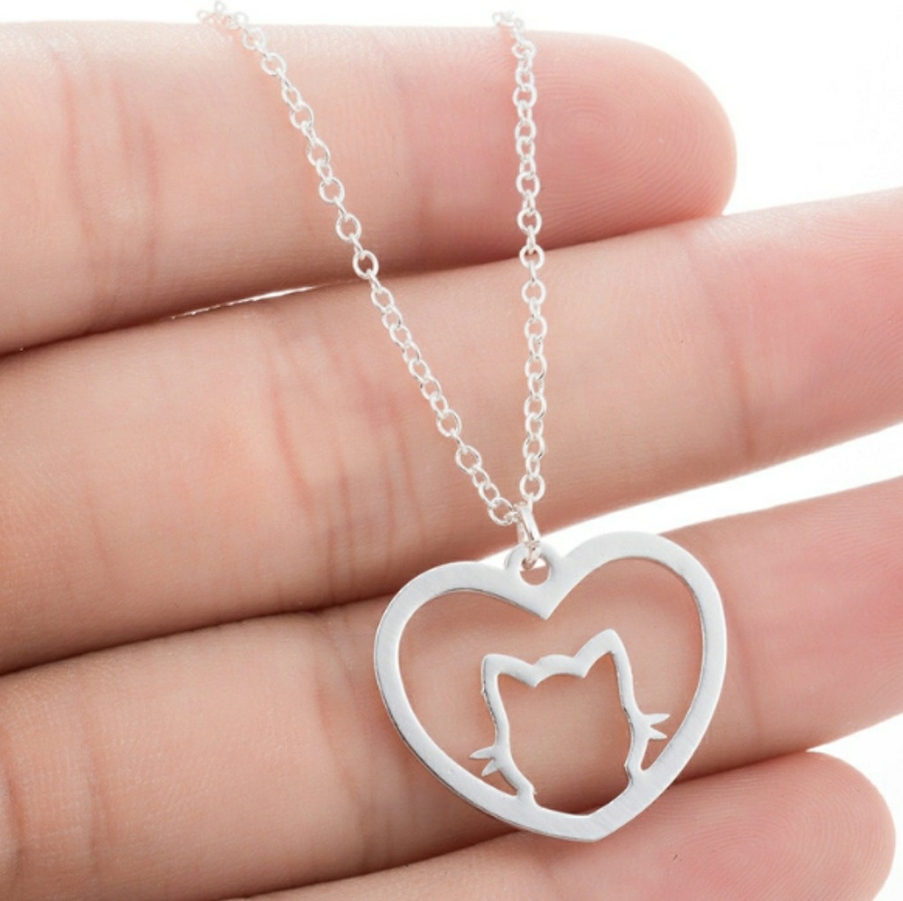 Gold Lovely Heart Kitty Cat Necklace - Picture 4 of 4